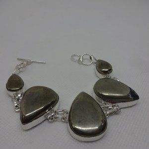 Vivid "APACHE PYRITE" Handmade Sterling Bracelet 7" #826